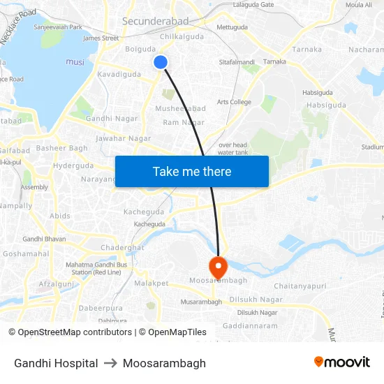 Gandhi Hospital to Moosarambagh map