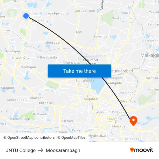 JNTU College to Moosarambagh map