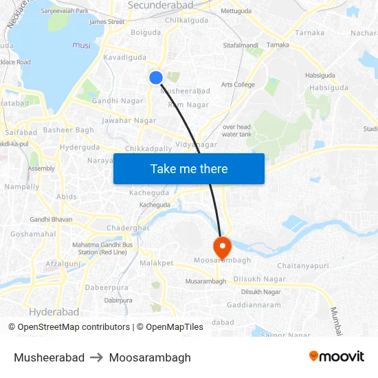 Musheerabad to Moosarambagh map