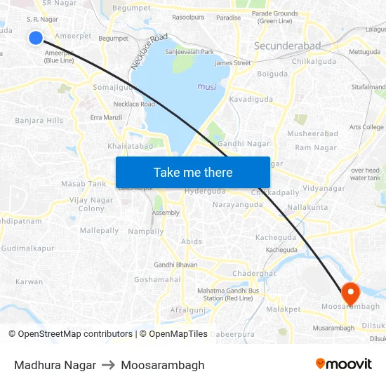 Madhura Nagar to Moosarambagh map