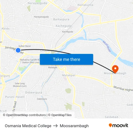 Osmania Medical College to Moosarambagh map
