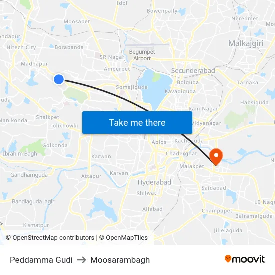 Peddamma Gudi to Moosarambagh map