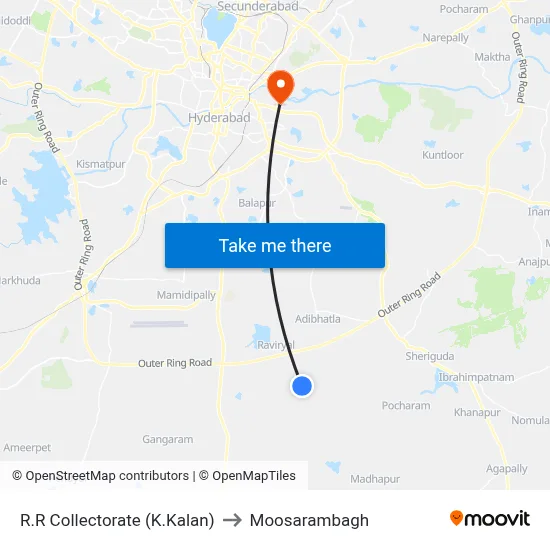 R.R Collectorate (K.Kalan) to Moosarambagh map