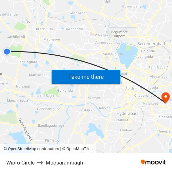Wipro Circle to Moosarambagh map