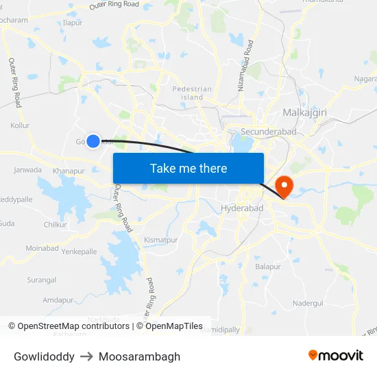 Gowlidoddy to Moosarambagh map