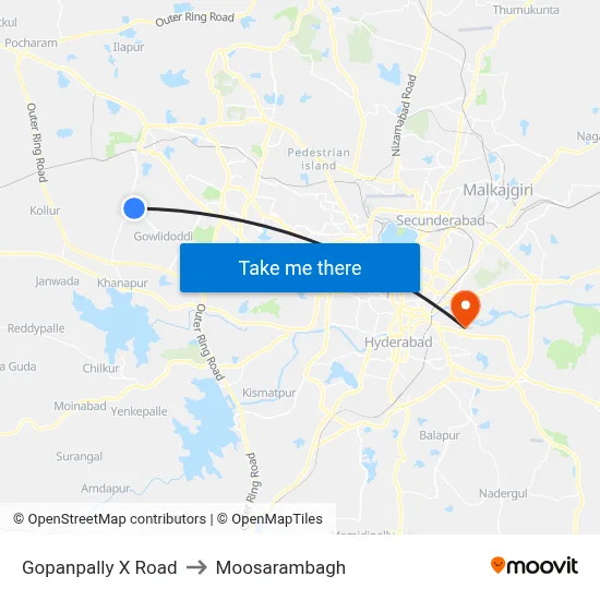 Gopanpally X Road to Moosarambagh map