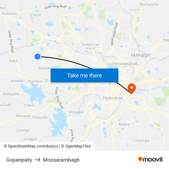 Gopanpally to Moosarambagh map
