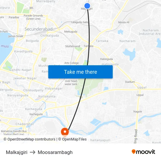 Malkajgiri to Moosarambagh map