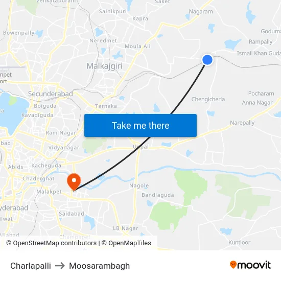 Charlapalli to Moosarambagh map