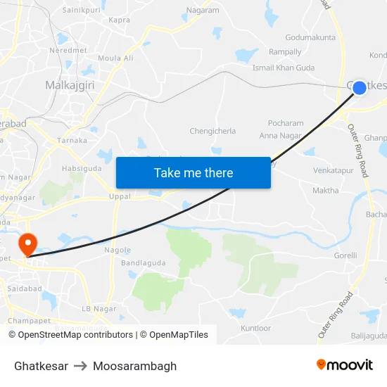 Ghatkesar to Moosarambagh map