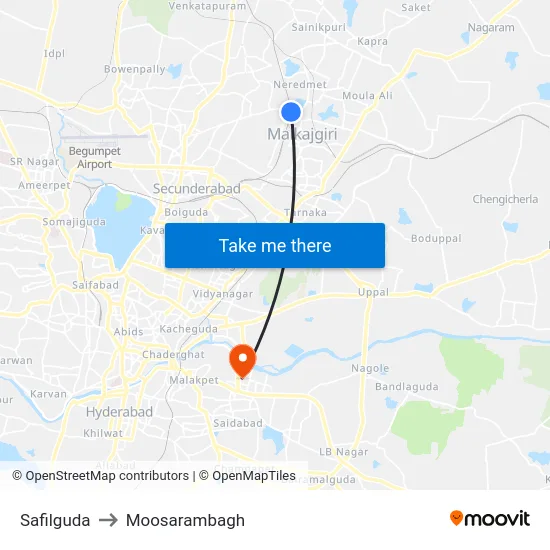 Safilguda to Moosarambagh map