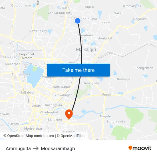 Ammuguda to Moosarambagh map
