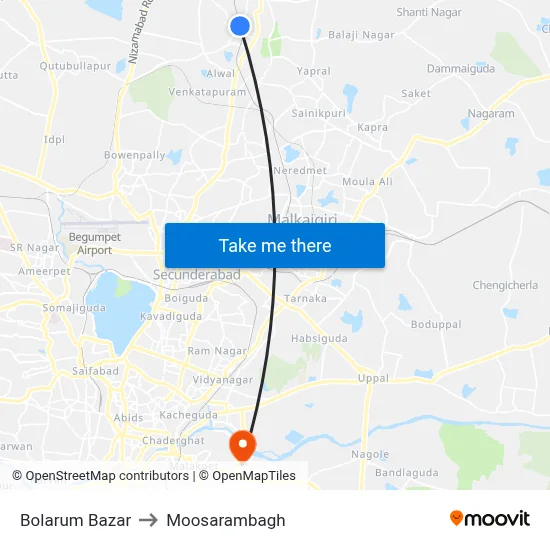 Bolarum Bazar to Moosarambagh map