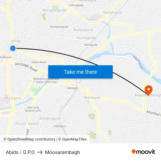 Abids / G.P.O to Moosarambagh map