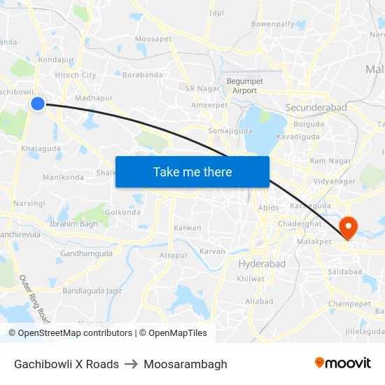 Gachibowli X Roads to Moosarambagh map