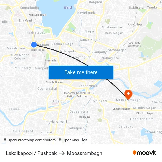 Lakdikapool / Pushpak to Moosarambagh map