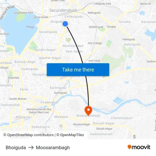 Bhoiguda to Moosarambagh map