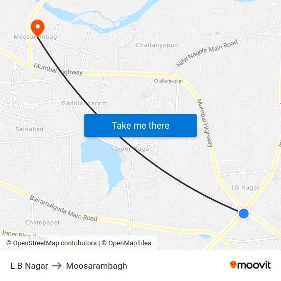 L.B Nagar to Moosarambagh map
