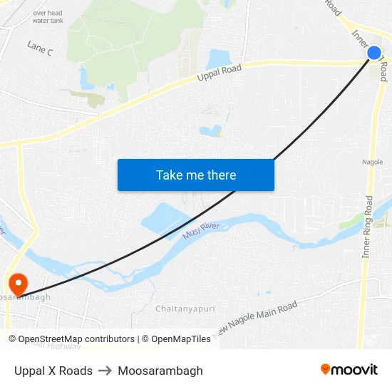 Uppal X Roads to Moosarambagh map