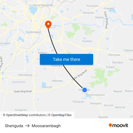 Sheriguda to Moosarambagh map