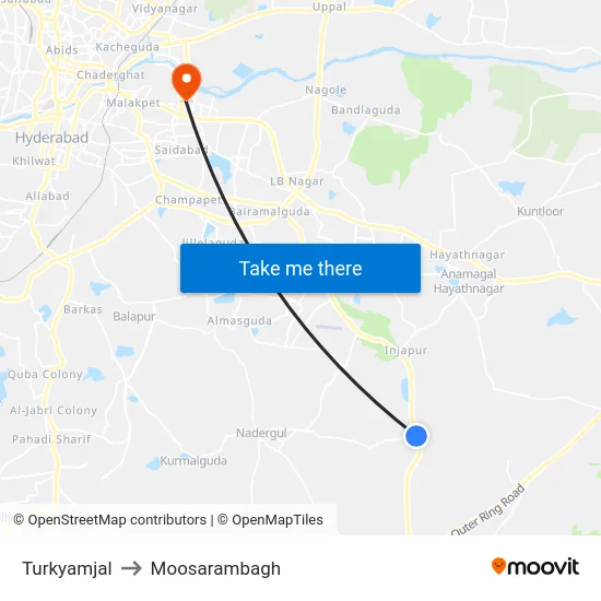 Turkyamjal to Moosarambagh map