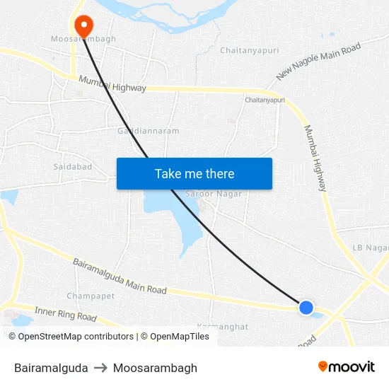 Bairamalguda to Moosarambagh map