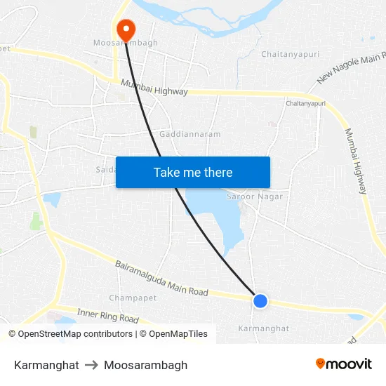 Karmanghat to Moosarambagh map