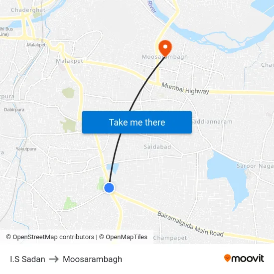 I.S Sadan to Moosarambagh map
