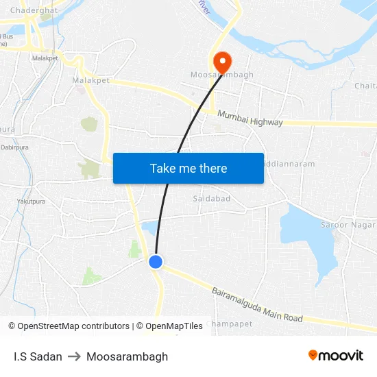 I.S Sadan to Moosarambagh map