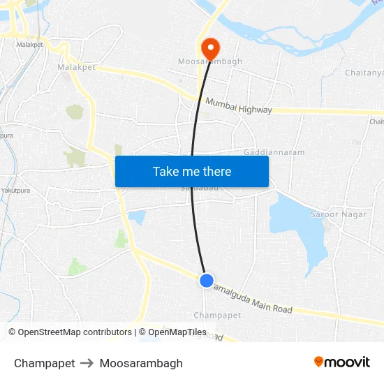 Champapet to Moosarambagh map