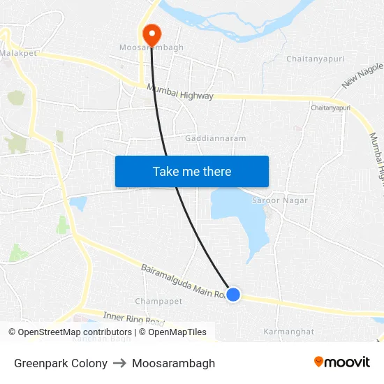 Greenpark Colony to Moosarambagh map