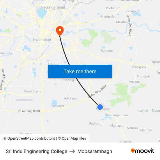 Sri Indu Engineering College to Moosarambagh map