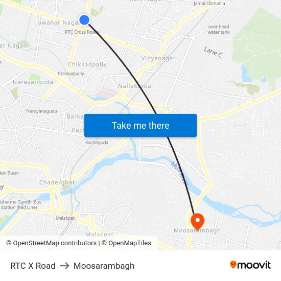 RTC X Road to Moosarambagh map