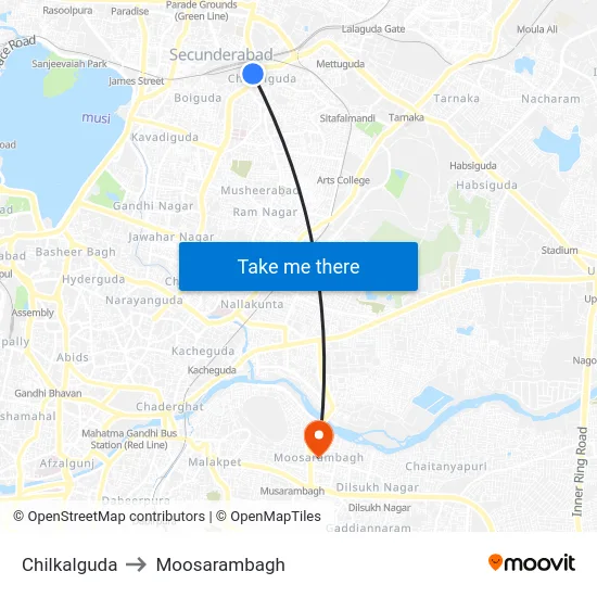 Chilkalguda to Moosarambagh map