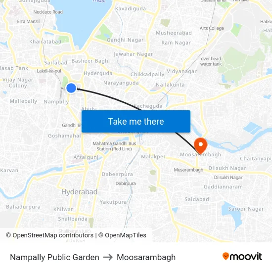 Nampally Public Garden to Moosarambagh map