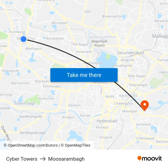 Cyber Towers to Moosarambagh map
