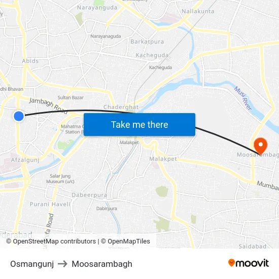Osmangunj to Moosarambagh map