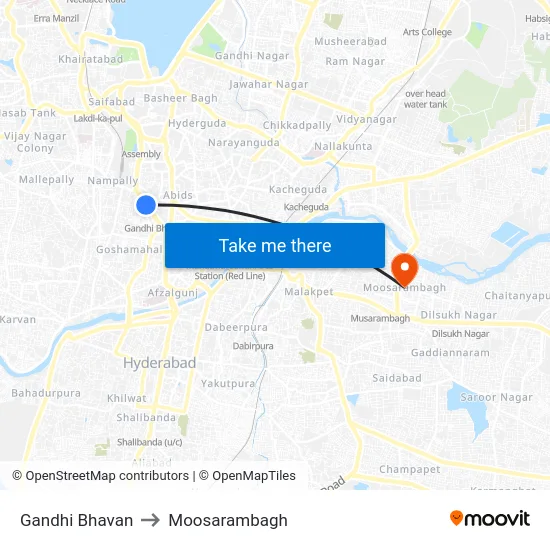 Gandhi Bhavan to Moosarambagh map