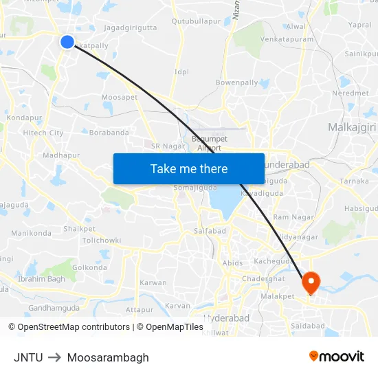 JNTU to Moosarambagh map