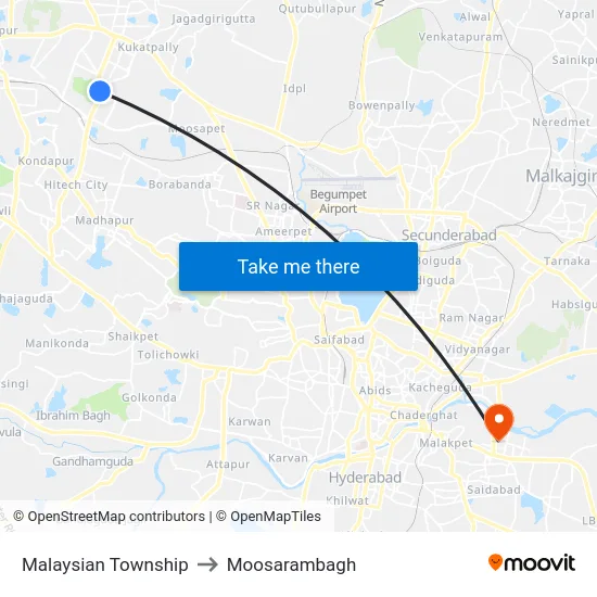 Malaysian Township to Moosarambagh map