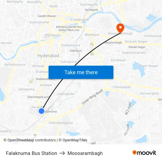 Falaknuma Bus Station to Moosarambagh map