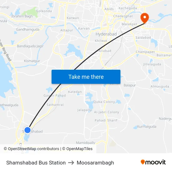 Shamshabad Bus Station to Moosarambagh map