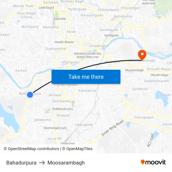 Bahadurpura to Moosarambagh map