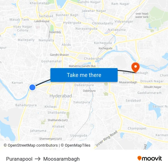Puranapool to Moosarambagh map