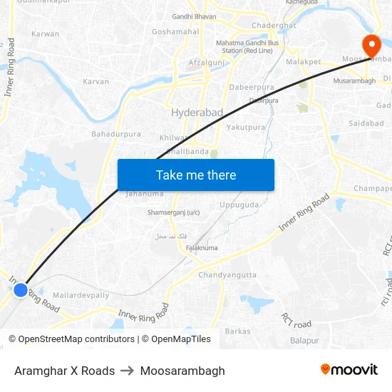 Aramghar X Roads to Moosarambagh map