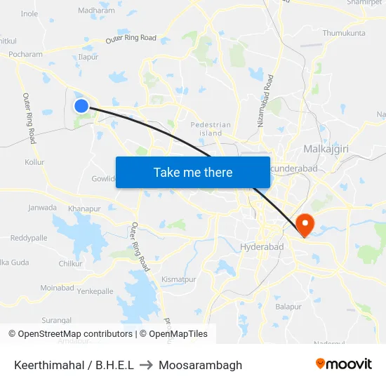 Keerthimahal / B.H.E.L to Moosarambagh map