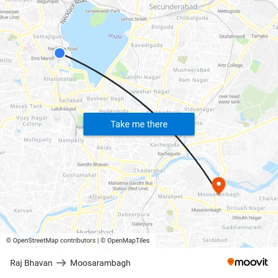 Raj Bhavan to Moosarambagh map