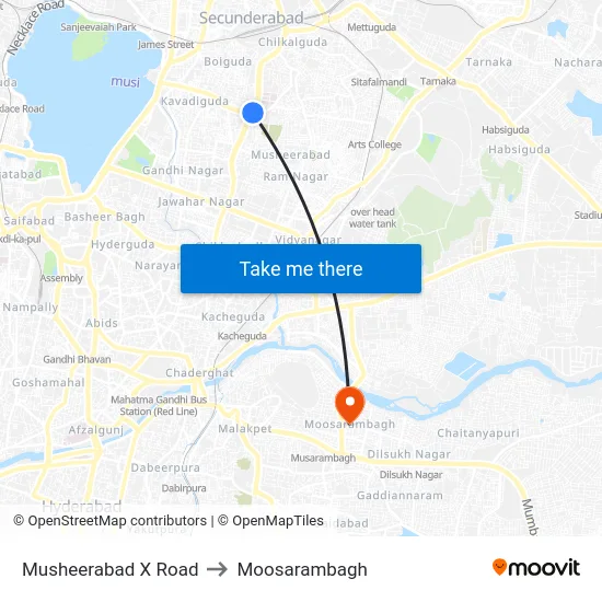 Musheerabad X Road to Moosarambagh map