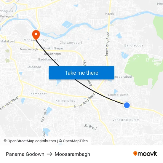 Panama Godown to Moosarambagh map