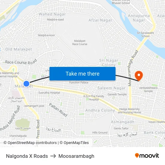 Nalgonda X Roads to Moosarambagh map